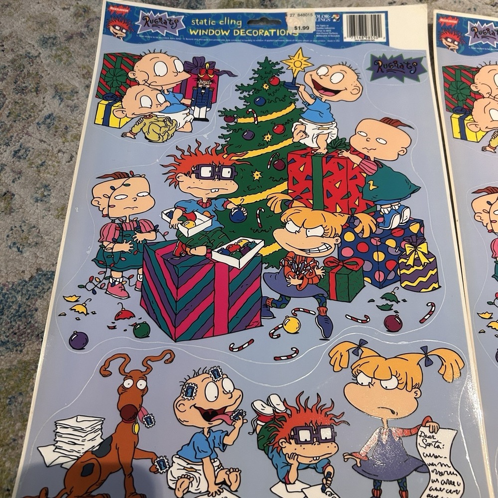 Vintage 1998 Rugrats Christmas Static Cling Window Decorations Lot of 2 NOS